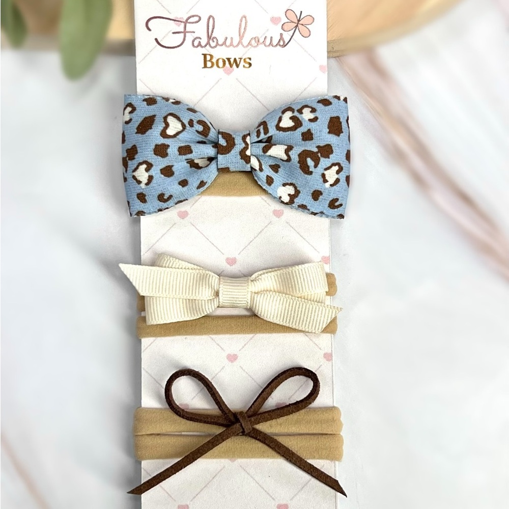 Kids Hair Accessory Trio - Blue, Cream, Brown